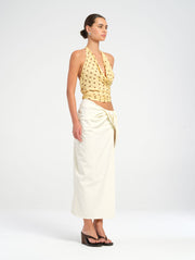 Yellow & Brown Polka Dot Halter Cowl Top