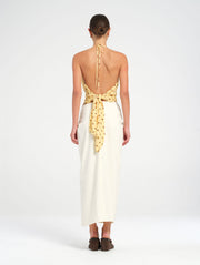 Yellow & Brown Polka Dot Halter Cowl Top