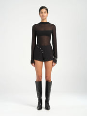 Black Long Sleeve Sheer Mesh Top
