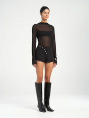 Black Long Sleeve Sheer Mesh Top