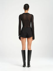 Black Long Sleeve Sheer Mesh Top