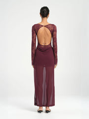 Purple Long Sleeve Lace Maxi Dress