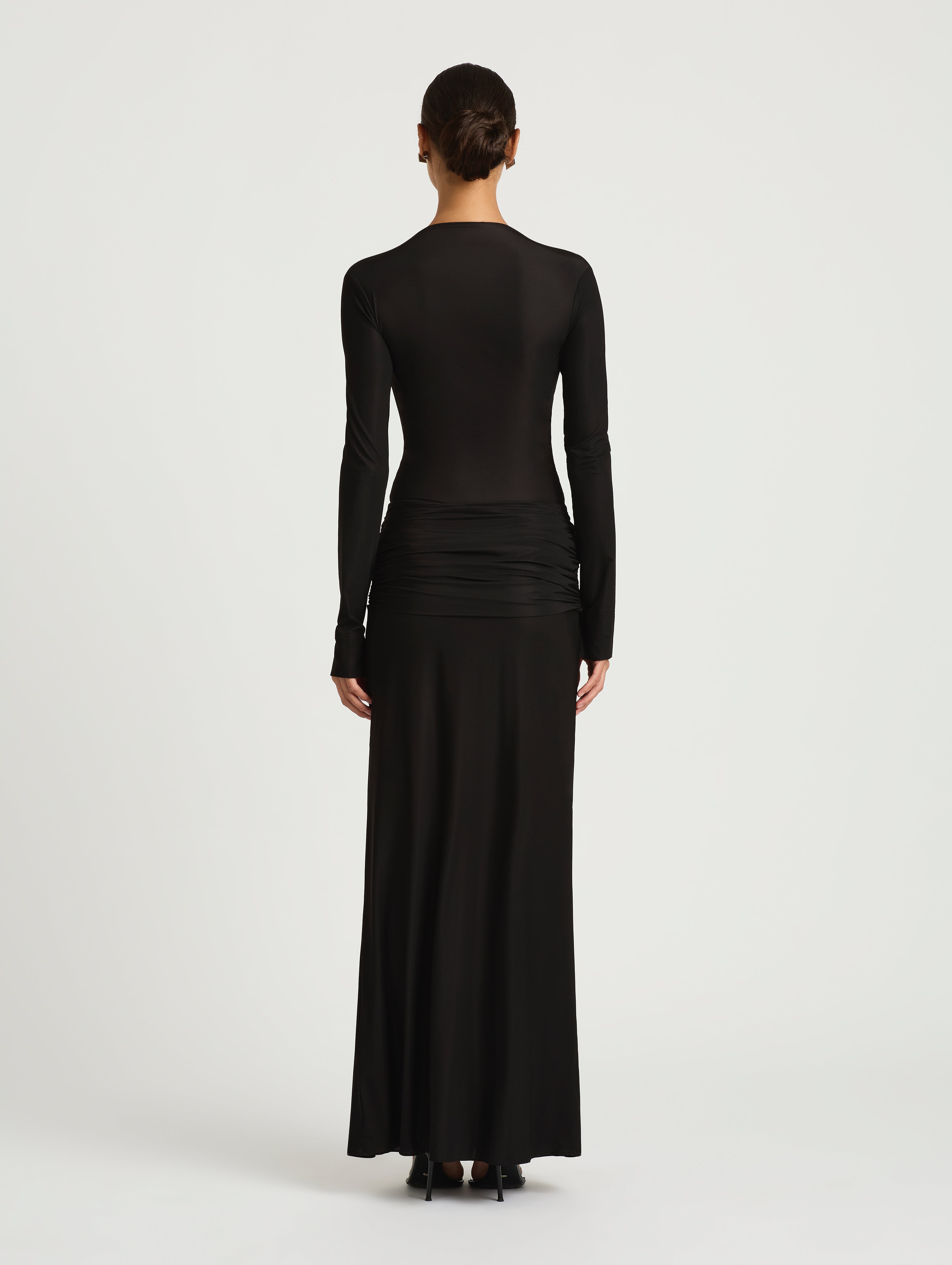 knee length dresses for ladies BENNI (brown) Lorena off the shoulder long sleeve maxi